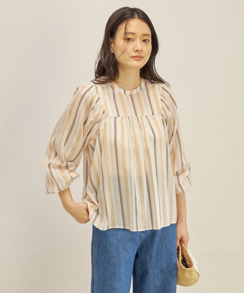 セール】〈手洗い可能〉前後 2WAY シアー ストライプ ブラウス