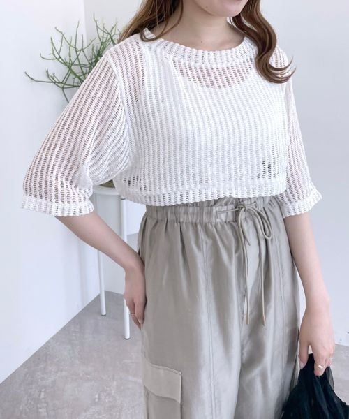 mysty woman（ミスティウーマン）の「メッシュプルオーバータンクSET　906159（Tシャツ/カットソー・レディース・ブラック/ライトベージュ/オフホワイト・FREE）」の9枚目の写真