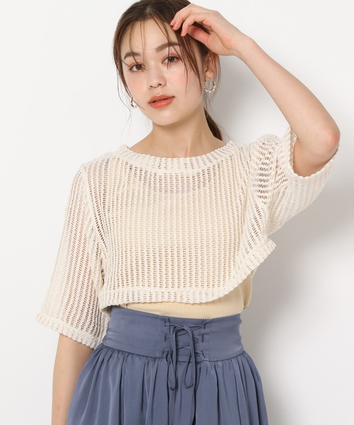 mysty woman（ミスティウーマン）の「メッシュプルオーバータンクSET　906159（Tシャツ/カットソー・レディース・ブラック/ライトベージュ/オフホワイト・FREE）」の4枚目の写真