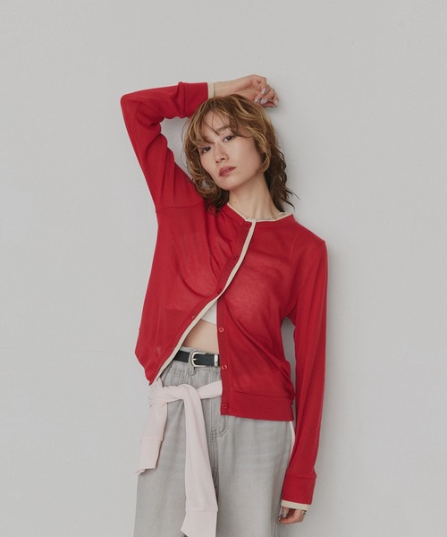 ad thie(アドティエ)の「シアー クルーネック ショート UV対策 カーディガン(カーディガン/ボレロ・レディース・パープル/マスタード/ターコイズブルー/アイボリー/ブラック/グリーン/ベージュ/ネイビー/ピンク/オレンジ系その他4/ライトグリーン/モカ/レッド/ライトグレー/レッド系/ライトピンク/ブラック系/ベージュ系/ピンク系/ネイビー系・FREE)」の19枚目の写真