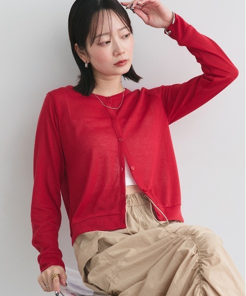 ad thie（アドティエ）の「シアー クルーネック ショート UV対策 カーディガン（カーディガン/ボレロ・レディース・パープル/マスタード/ターコイズブルー/アイボリー/ブラック/グリーン/ベージュ/ネイビー/ピンク/オレンジ系その他4/ライトグリーン/モカ/レッド/ライトグレー・FREE）」の13枚目の写真