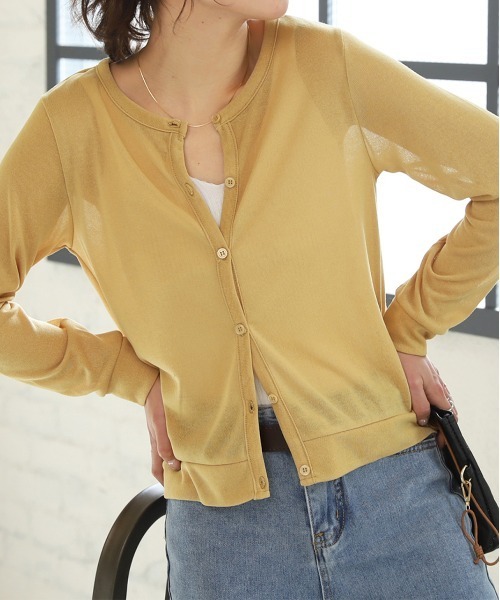 ad thie（アドティエ）の「シアー クルーネック ショート UV対策 カーディガン（カーディガン/ボレロ・レディース・パープル/マスタード/ターコイズブルー/アイボリー/ブラック/グリーン/ベージュ/ネイビー/ピンク/オレンジ系その他4/ライトグリーン/モカ/レッド/ライトグレー・FREE）」の11枚目の写真