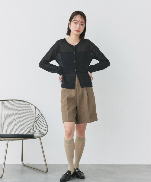 ad thie（アドティエ）の「シアー クルーネック ショート UV対策 カーディガン（カーディガン/ボレロ・レディース・パープル/マスタード/ターコイズブルー/アイボリー/ブラック/グリーン/ベージュ/ネイビー/ピンク/オレンジ系その他4/ライトグリーン/モカ/レッド/ライトグレー・FREE）」の15枚目の写真