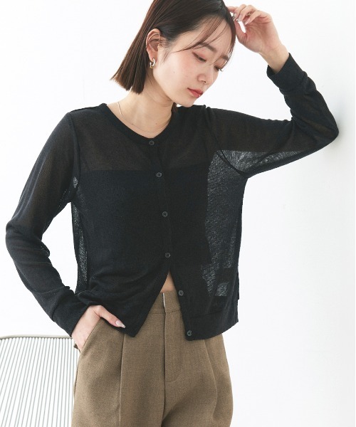 ad thie（アドティエ）の「シアー クルーネック ショート UV対策 カーディガン（カーディガン/ボレロ・レディース・パープル/マスタード/ターコイズブルー/アイボリー/ブラック/グリーン/ベージュ/ネイビー/ピンク/オレンジ系その他4/ライトグリーン/モカ/レッド/ライトグレー・FREE）」の17枚目の写真