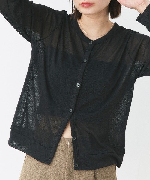 ad thie（アドティエ）の「シアー クルーネック ショート UV対策 カーディガン（カーディガン/ボレロ・レディース・パープル/マスタード/ターコイズブルー/アイボリー/ブラック/グリーン/ベージュ/ネイビー/ピンク/オレンジ系その他4/ライトグリーン/モカ/レッド/ライトグレー・FREE）」の19枚目の写真