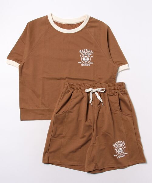 aimoha(アイモハ)の「ロゴ刺繍カットソーTシャツ+ショートパンツ セットアップ (SS)(セットアップ・レディース・ブラウン/グリーン/ベージュ・SMALL/LARGE/MEDIUM/X-LARGE)」の8枚目の写真