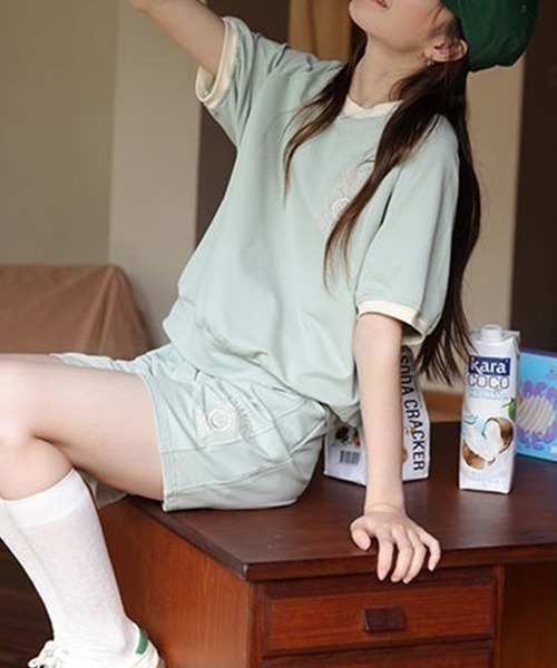 aimoha(アイモハ)の「ロゴ刺繍カットソーTシャツ+ショートパンツ セットアップ (SS)(セットアップ・レディース・ブラウン/グリーン/ベージュ・SMALL/LARGE/MEDIUM/X-LARGE)」の11枚目の写真