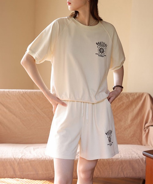 aimoha(アイモハ)の「ロゴ刺繍カットソーTシャツ+ショートパンツ セットアップ (SS)(セットアップ・レディース・ブラウン/グリーン/ベージュ・SMALL/LARGE/MEDIUM/X-LARGE)」の15枚目の写真