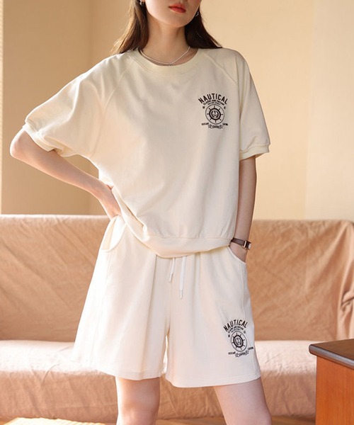 aimoha(アイモハ)の「ロゴ刺繍カットソーTシャツ+ショートパンツ セットアップ (SS)(セットアップ・レディース・ブラウン/グリーン/ベージュ・SMALL/LARGE/MEDIUM/X-LARGE)」の17枚目の写真