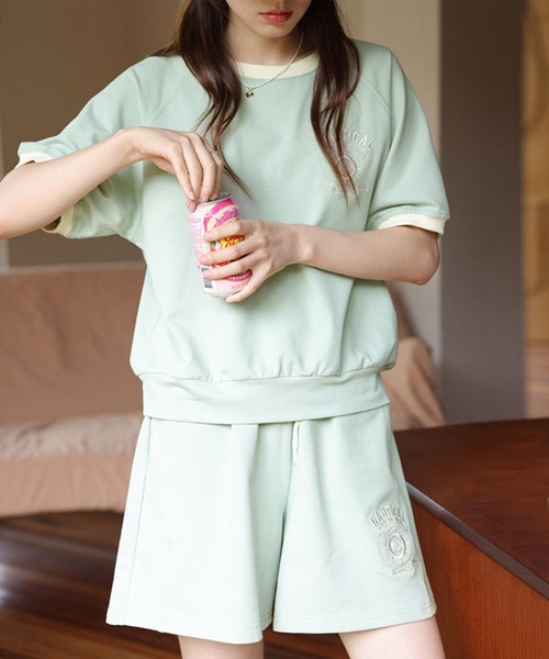 aimoha(アイモハ)の「ロゴ刺繍カットソーTシャツ+ショートパンツ セットアップ (SS)(セットアップ・レディース・ブラウン/グリーン/ベージュ・SMALL/LARGE/MEDIUM/X-LARGE)」の18枚目の写真