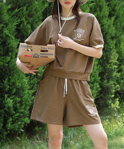 aimoha(アイモハ)の「ロゴ刺繍カットソーTシャツ+ショートパンツ セットアップ (SS)(セットアップ・レディース・ブラウン/グリーン/ベージュ・SMALL/LARGE/MEDIUM/X-LARGE)」の19枚目の写真