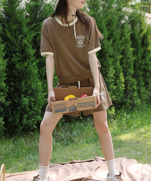 aimoha(アイモハ)の「ロゴ刺繍カットソーTシャツ+ショートパンツ セットアップ (SS)(セットアップ・レディース・ブラウン/グリーン/ベージュ・SMALL/LARGE/MEDIUM/X-LARGE)」の20枚目の写真