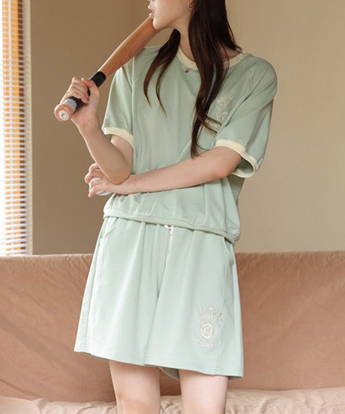 aimoha(アイモハ)の「ロゴ刺繍カットソーTシャツ+ショートパンツ セットアップ (SS)(セットアップ・レディース・ブラウン/グリーン/ベージュ・SMALL/LARGE/MEDIUM/X-LARGE)」の22枚目の写真