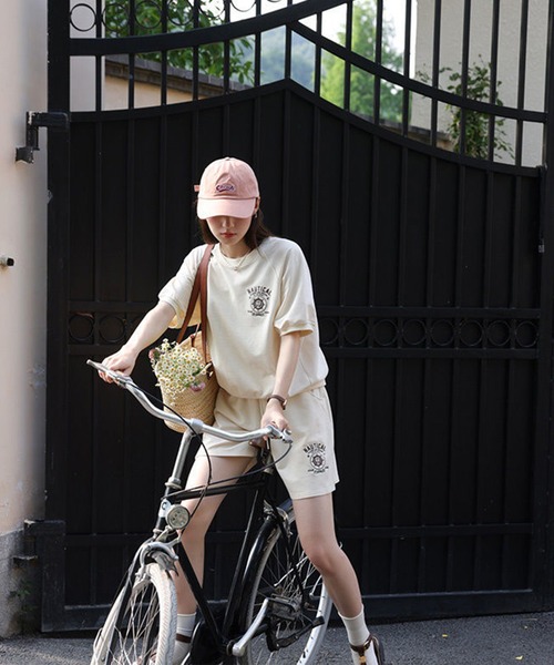 aimoha(アイモハ)の「ロゴ刺繍カットソーTシャツ+ショートパンツ セットアップ (SS)(セットアップ・レディース・ブラウン/グリーン/ベージュ・SMALL/LARGE/MEDIUM/X-LARGE)」の5枚目の写真