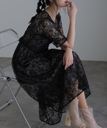 はしご レース パーティー ドレス お呼ばれ ロング&七分袖 結婚式 フォーマル オケージョンドレス 二次会 成人式