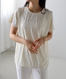 【2023 S/S 新作】ウェーブ柄5分袖肩タックトップス