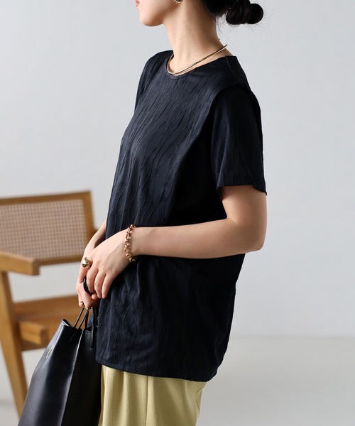 amini(アミニ)の「【2023 S/S 新作】ウェーブ柄5分袖肩タックトップス(Tシャツ/カットソー・レディース・ホワイト/ブラック・MEDIUM)」の20枚目の写真