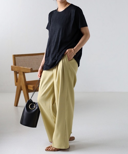 amini(アミニ)の「【2023 S/S 新作】ウェーブ柄5分袖肩タックトップス(Tシャツ/カットソー・レディース・ホワイト/ブラック・MEDIUM)」の16枚目の写真