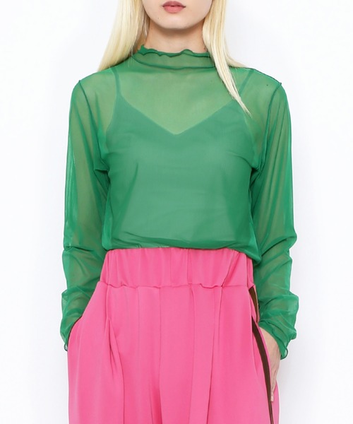 PUNYUS（プニュズ）の「ハイネックシアートップス（Tシャツ/カットソー・レディース・ホワイト/ブラック/グリーン/サックスブルー/ワインレッド/チャコールグレー・1/4/3/2）」の4枚目の写真