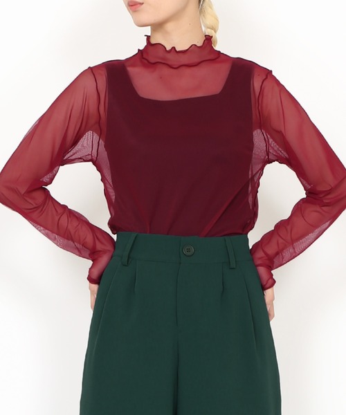 PUNYUS（プニュズ）の「ハイネックシアートップス（Tシャツ/カットソー・レディース・ホワイト/ブラック/グリーン/サックスブルー/ワインレッド/チャコールグレー・1/4/3/2）」の6枚目の写真