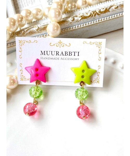 tone(トーン)の「【MUURABBTI】星ボタンのピアス (MA)(ピアス(両耳用)・レディース・ブルー/ベージュ系その他/ピンク/イエロー系その他/ピンク系その他/その他/ホワイト・FREE)」の6枚目の写真