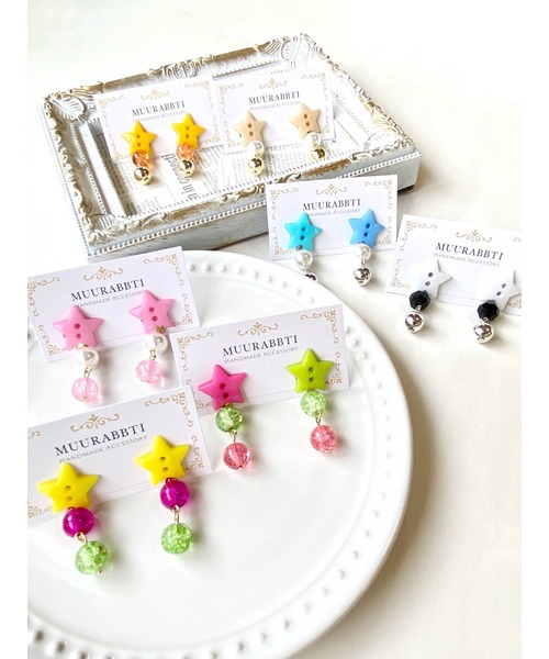 tone(トーン)の「【MUURABBTI】星ボタンのピアス (MA)(ピアス(両耳用)・レディース・ブルー/ベージュ系その他/ピンク/イエロー系その他/ピンク系その他/その他/ホワイト・FREE)」の8枚目の写真