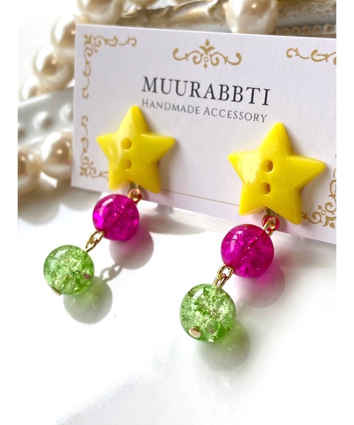tone(トーン)の「【MUURABBTI】星ボタンのピアス (MA)(ピアス(両耳用)・レディース・ブルー/ベージュ系その他/ピンク/イエロー系その他/ピンク系その他/その他/ホワイト・FREE)」の9枚目の写真
