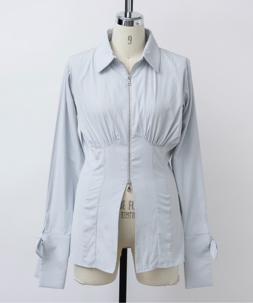 musubore（ムスボレ）の「double zip gather shirts / ダブルジップシャツ（シャツ/ブラウス・レディース・ホワイト/ブルー/ブラック・FREE）」の4枚目の写真