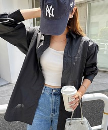 襟付きタイプライターオーバーサイズ長袖シャツブラウス
