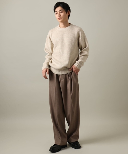 【洗濯機で洗える】ダブルジャカードクルーネックニット