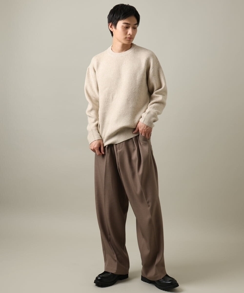 【洗濯機で洗える】ダブルジャカードクルーネックニット