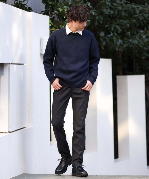 【洗濯機で洗える】ダブルジャカードクルーネックニット