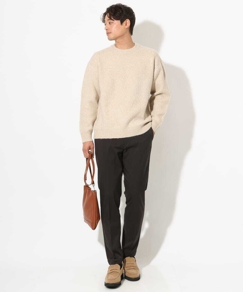 【洗濯機で洗える】ダブルジャカードクルーネックニット