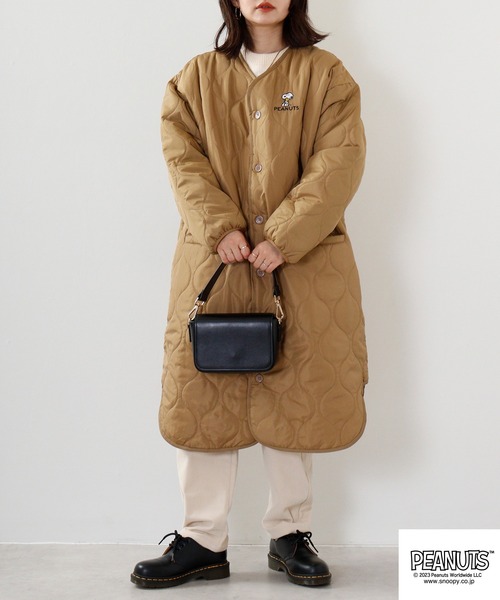 セール】PEANUTS スヌーピー ノーカラーキルトコート（ノーカラー