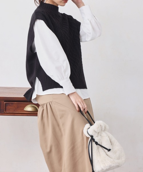 Chez toi（シェトワ）の「ファー巾着ショルダーBAG（トートバッグ・レディース・モカ/アイボリー/ブラウン/チャコールグレー・FREE）」の19枚目の写真