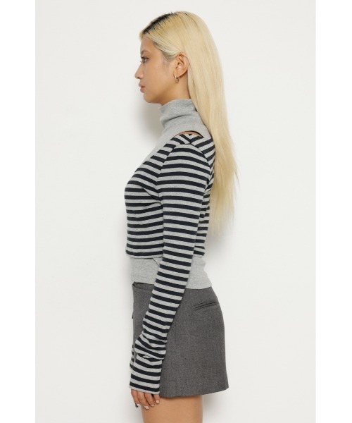 LAGUA GEM（ラグアジェム）の「2 PIECE BORDER トップス（Tシャツ/カットソー・レディース・ブラック/ネイビー/グレー・FREE）」の7枚目の写真