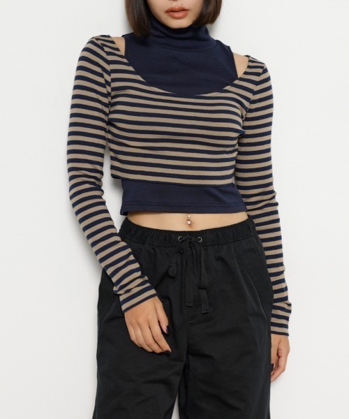 ラグアジェム　laguagem トップス　ネイビー LAGUA GEM | EMBROIDERY CUT トップス (Tシャツ・カットソー