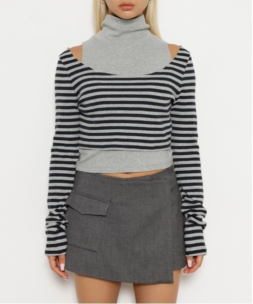 LAGUA GEM（ラグアジェム）の「2 PIECE BORDER トップス（Tシャツ/カットソー・レディース・ブラック/ネイビー/グレー・FREE）」の22枚目の写真