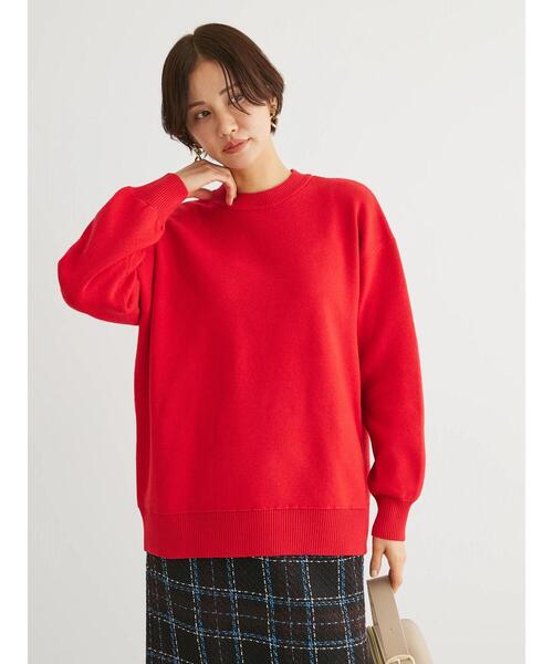 Green　Parks（グリーンパークス）の「スウェット風クルーネックニットプルオーバー（スウェット・レディース・レッド/ネイビー/杢グレー・FREE）」の7枚目の写真