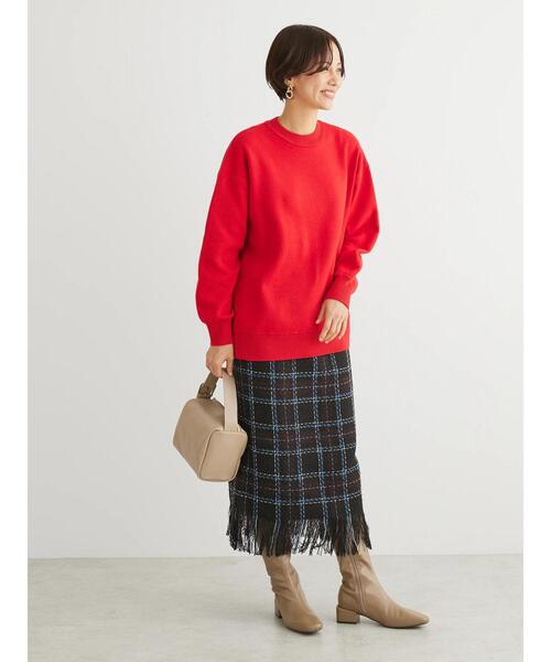 Green　Parks（グリーンパークス）の「スウェット風クルーネックニットプルオーバー（スウェット・レディース・レッド/ネイビー/杢グレー・FREE）」の17枚目の写真