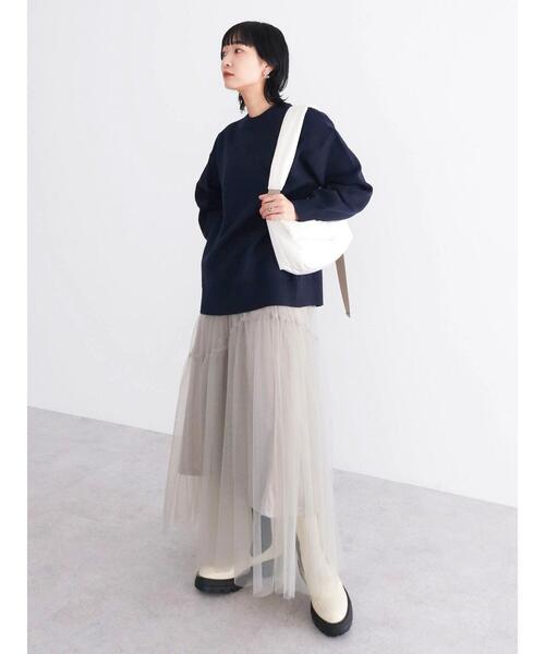 Green　Parks（グリーンパークス）の「スウェット風クルーネックニットプルオーバー（スウェット・レディース・レッド/ネイビー/杢グレー・FREE）」の22枚目の写真