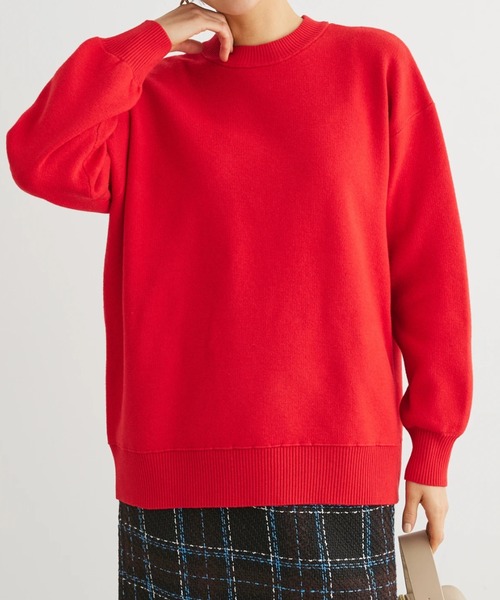 Green　Parks（グリーンパークス）の「スウェット風クルーネックニットプルオーバー（スウェット・レディース・レッド/ネイビー/杢グレー・FREE）」の3枚目の写真