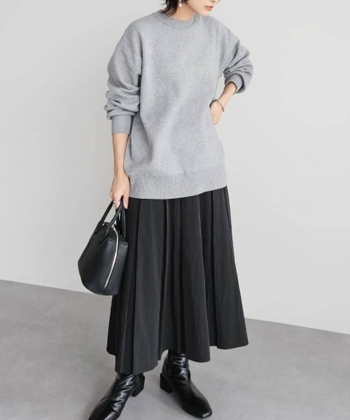 Green　Parks（グリーンパークス）の「スウェット風クルーネックニットプルオーバー（スウェット・レディース・レッド/ネイビー/杢グレー・FREE）」の4枚目の写真