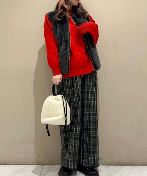 Green　Parks（グリーンパークス）の「スウェット風クルーネックニットプルオーバー（スウェット・レディース・レッド/ネイビー/杢グレー・FREE）」の5枚目の写真