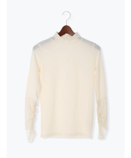 Te chichi（テチチ）の「【宮本茉由着用】袖口シャーリングチュールリブカットソー（Tシャツ/カットソー・レディース・ブラック/オフホワイト・F）」の5枚目の写真