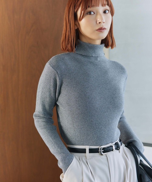 Edit Sheen(エディットシーン)の「コンパクトリブラメタートルニット(ニット/セーター・レディース・ブラック/グレー・M)」の6枚目の写真
