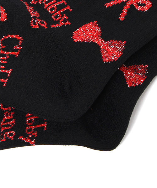 CHUBBYGANG（チャビーギャング）の「ラメ入りロゴリボン　オーバーニーソックス（ソックス/靴下・キッズ・ブラック/ピンク/ホワイト・16/13/19/22）」の6枚目の写真