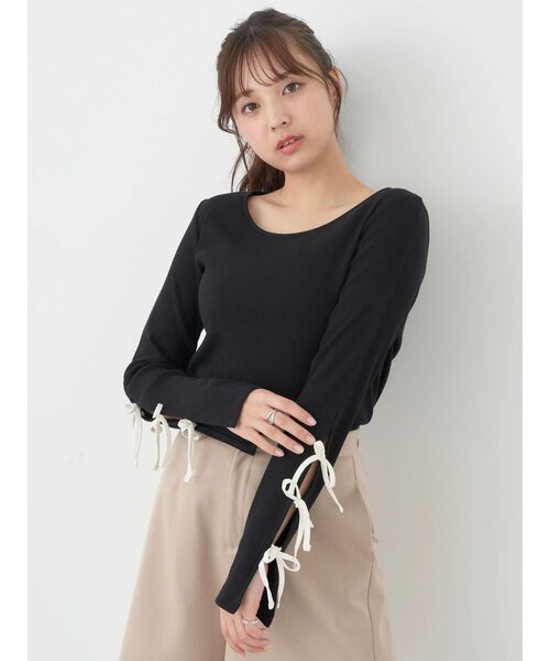 earth music&ecology 袖リボンプルオーバー L 杢グレー earth music&ecology 袖リボンプルオーバー L 杢グレー