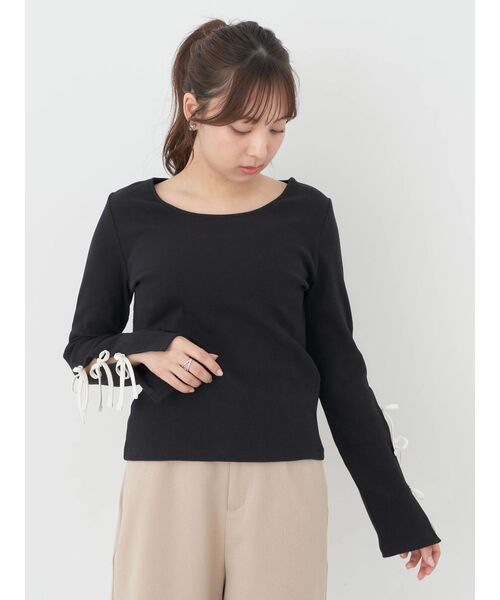 earth music&ecology 袖リボンプルオーバー L 杢グレー earth music&ecology 袖リボンプルオーバー L 杢グレー earth