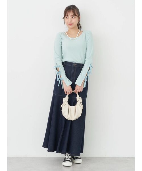 earth music&ecology（アースミュージックアンドエコロジー）の「袖リボンデザインプルオーバー（Tシャツ/カットソー・レディース・ミント/ブラック/オフホワイト・FREE）」の11枚目の写真